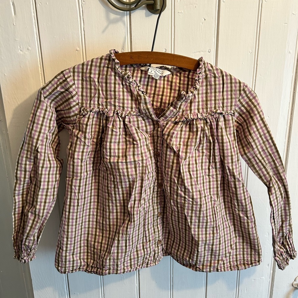 Souris mini youth 8 purple & sage green plaid long sleeve button up blouse